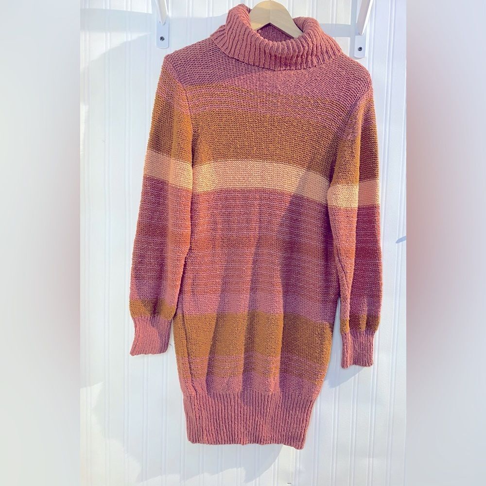 L*Space Jetsetter Serape Stripe‎ Chunky Knit Turtleneck Sweater Dress Sz S - Picture 4 of 7